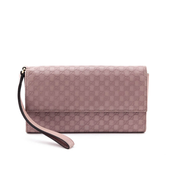 Gucci Pink Guccissima Leather Signature Wrist Wallet on Chain Pochette Bag