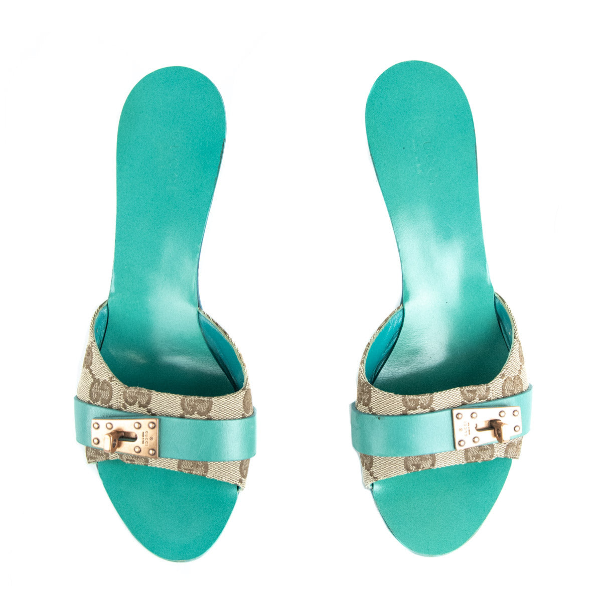Gucci Turquoise & GG Canvas Slide Sandals Size US 7.5 | EU 37.5 - Love that Bag etc - Preowned Authentic Designer Handbags & Preloved Fashions
