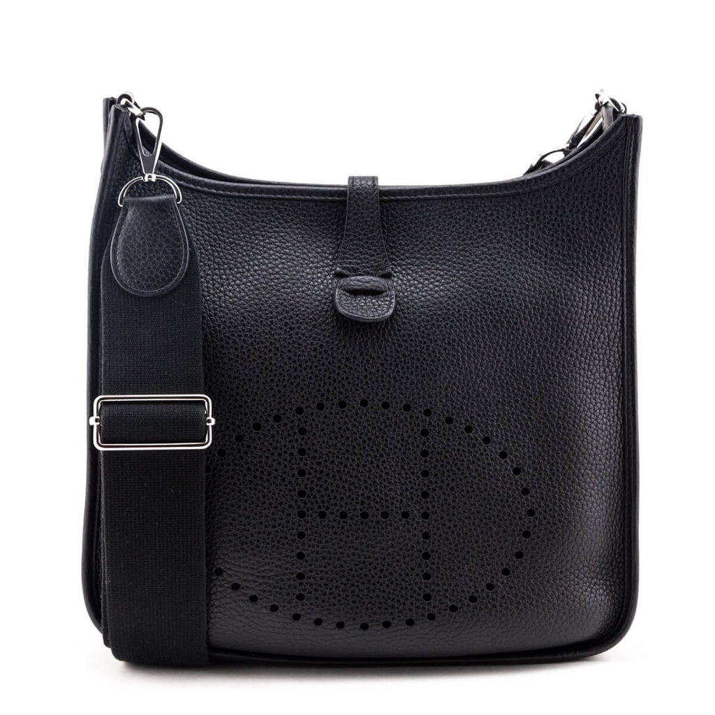 HERMES Evelyne III 29 PM Black Clemence Leather Perforated H Shoulder Bag  at 1stDibs