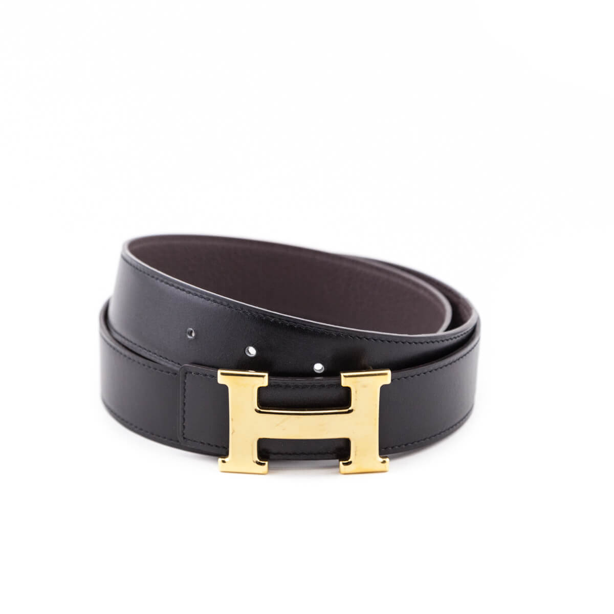 Hermes Black Chocolate Leather H Buckle Reversible Belt Shop