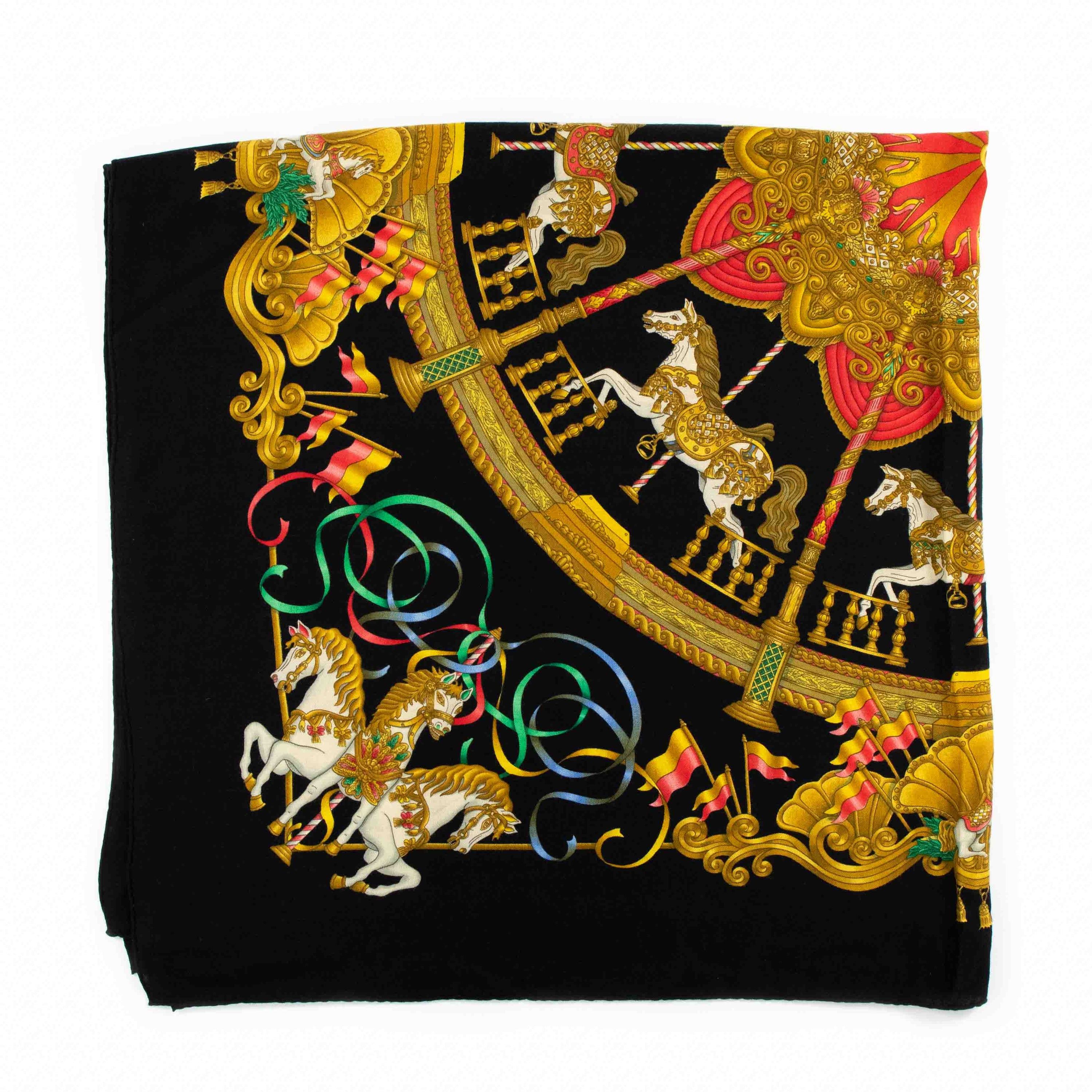 Hermes Black & Gold Cashmere Luna Park Shawl 140 - Love that Bag etc - Preowned Authentic Designer Handbags & Preloved Fashions