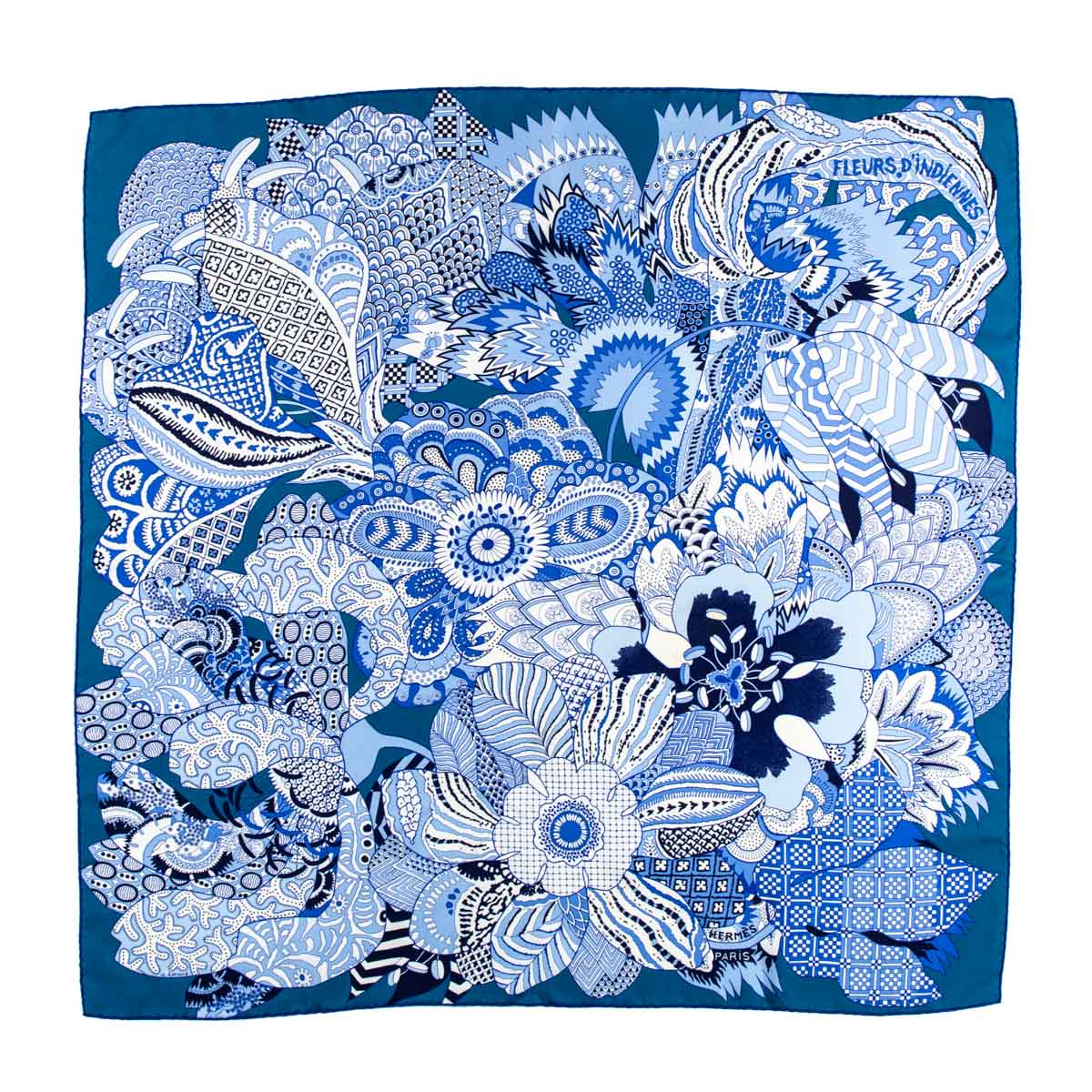 Hermes Blue Fleurs D'Indiennes Silk Scarf 90 - Love that Bag etc - Preowned Authentic Designer Handbags & Preloved Fashions