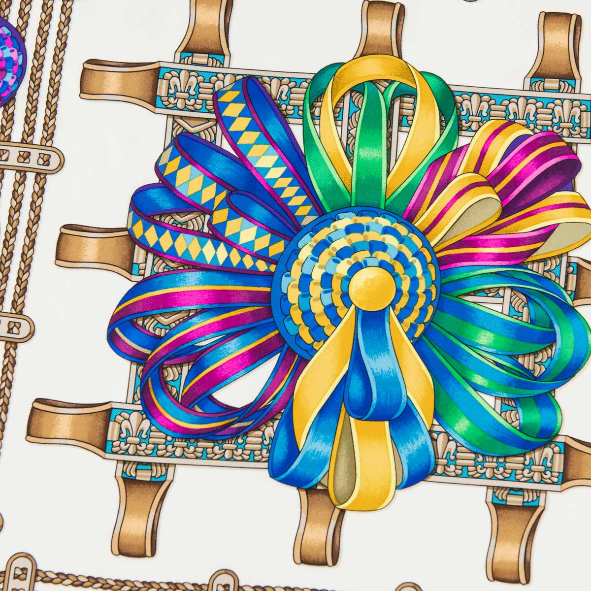 Hermes Green & Multicolor Silk Les Rubans Du Cheval Scarf 90
