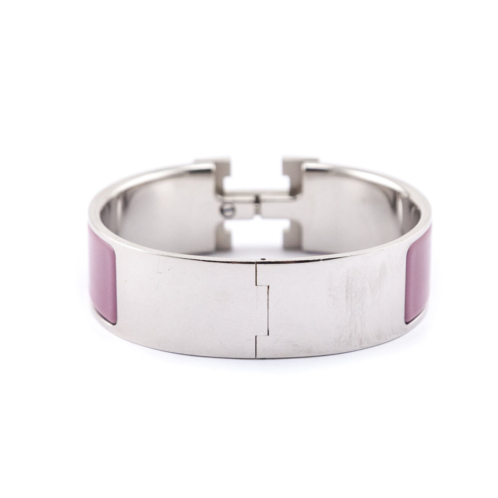 Hermès Rose Dragée Enamel Clic Cadenas Bracelet, Palladium Plated