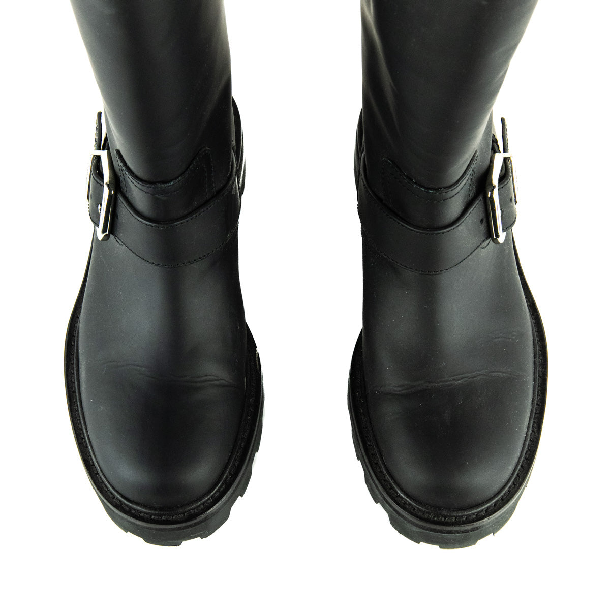 Jimmy Choo Black Matte Rubberised Leather Biker II Boots Size US