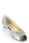 Jimmy Choo Silver & Gold Glitter Peep Toe Ballet Flats Size US 7 | IT 37 - Love that Bag etc - Preowned Authentic Designer Handbags & Preloved Fashions