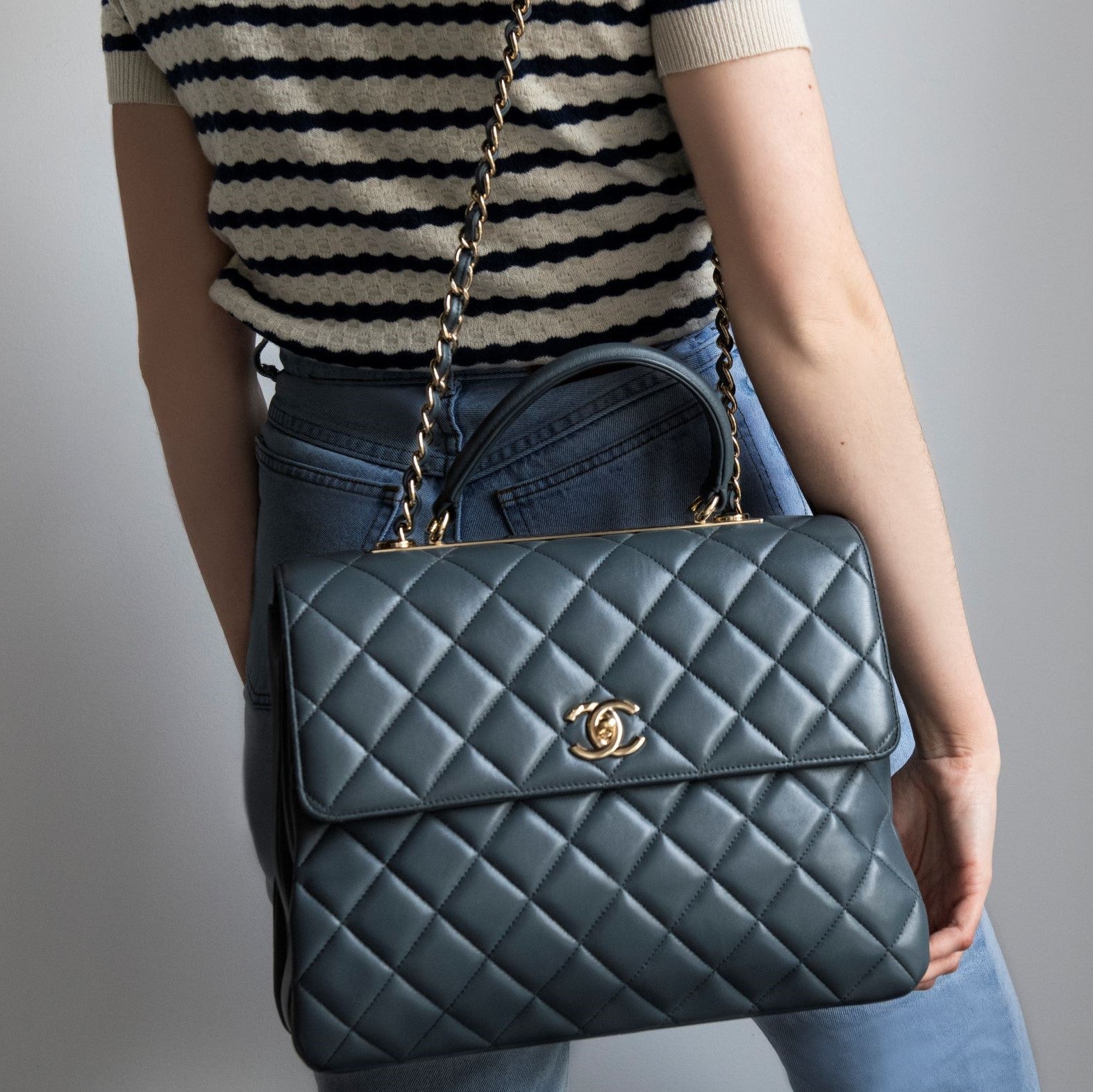Chanel Navy Quilted Lambskin Small Trendy CC Top Handle Flap Bag – Love  that Bag etc - Preowned Designer Fashions