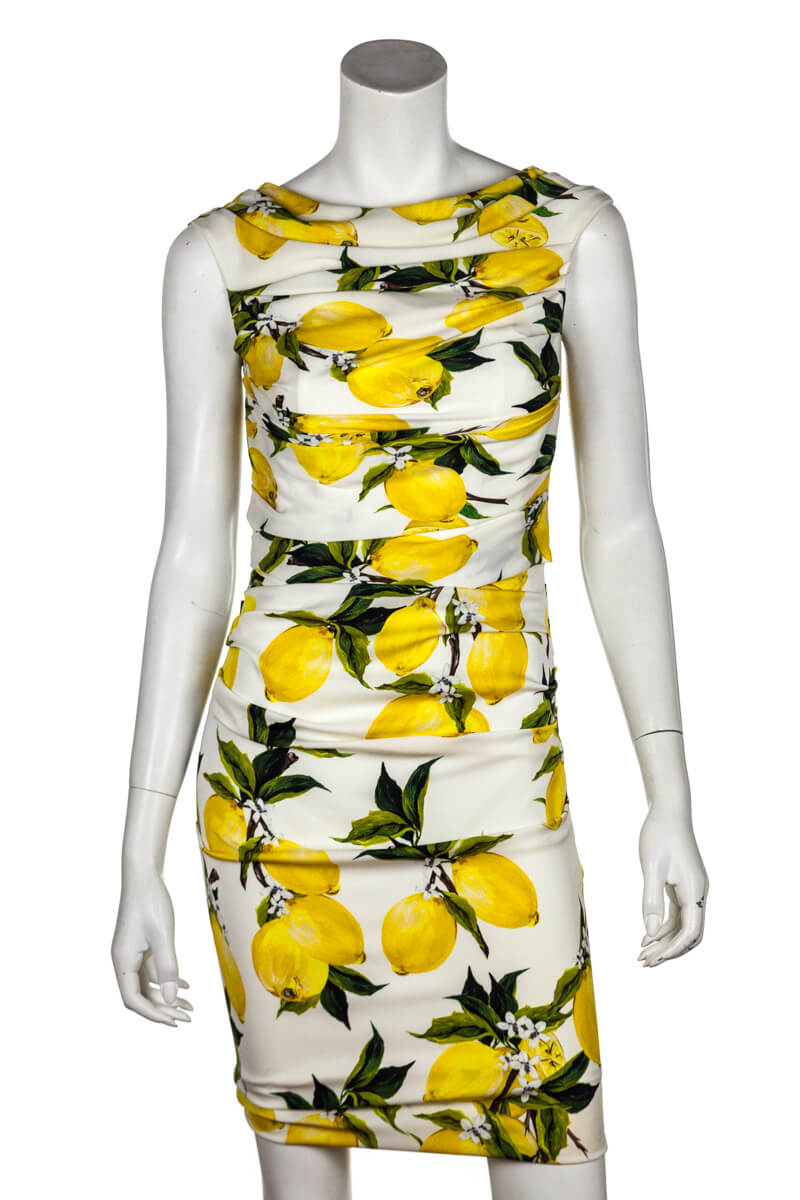 Dolce & Gabbana Lemon Print Silk Ruched Dress Size XS | IT 40 - Love that Bag etc - Preowned Authentic Designer Handbags & Preloved Fashions