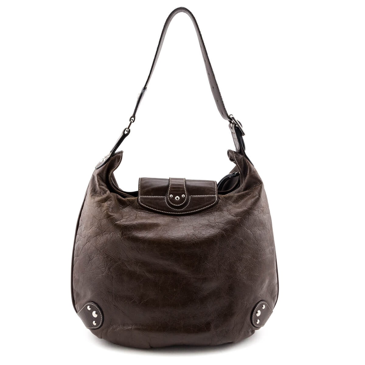 Vintage LONGCHAMP Chocolate Brown Nylon & Leather Hobo Shoulder Bag