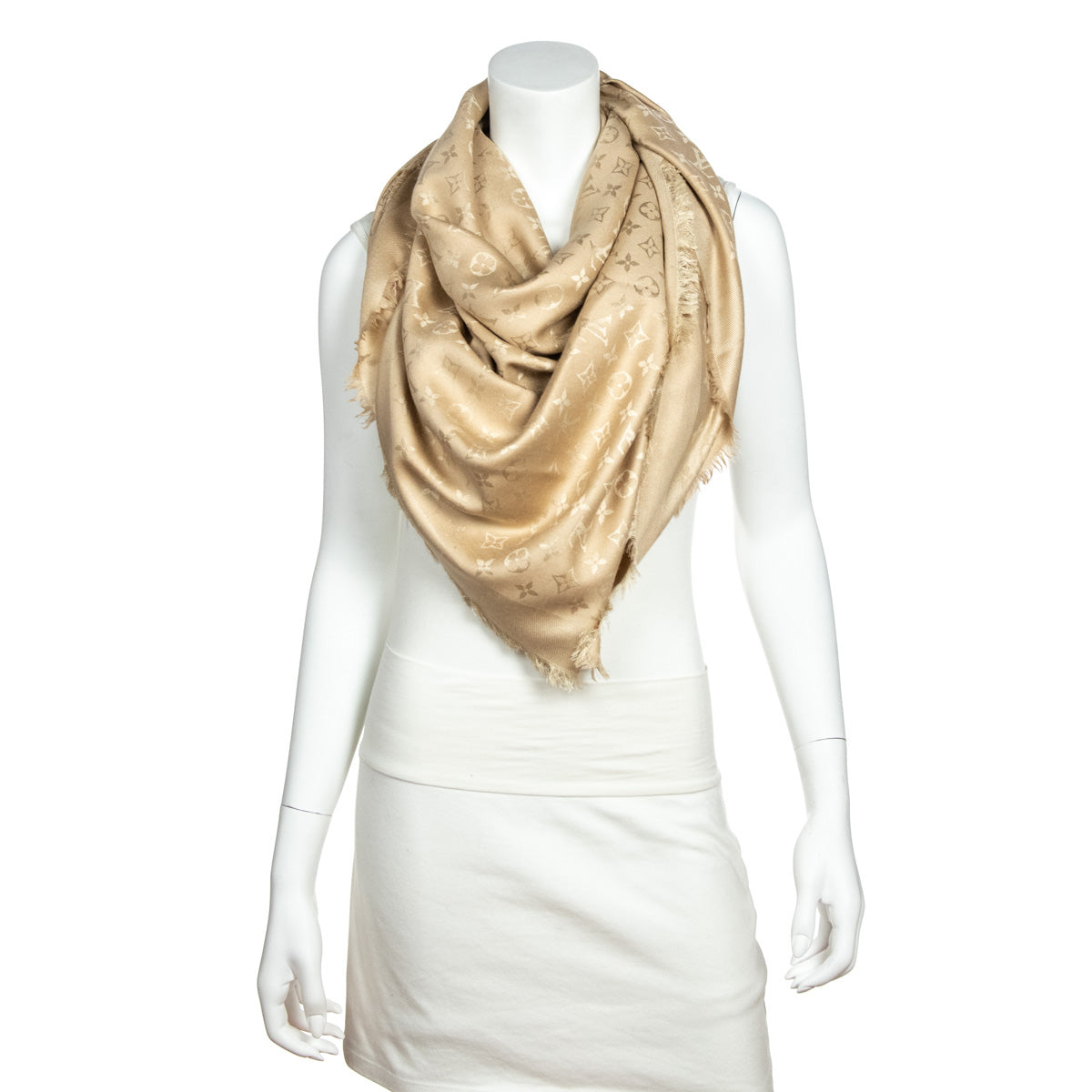 Châle monogram shine silk scarf Louis Vuitton Beige in Silk - 24544006