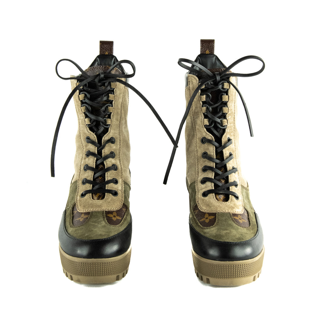 Louis Vuitton Beige Monogram Tweed & Nubuck Brea Sneaker Boots