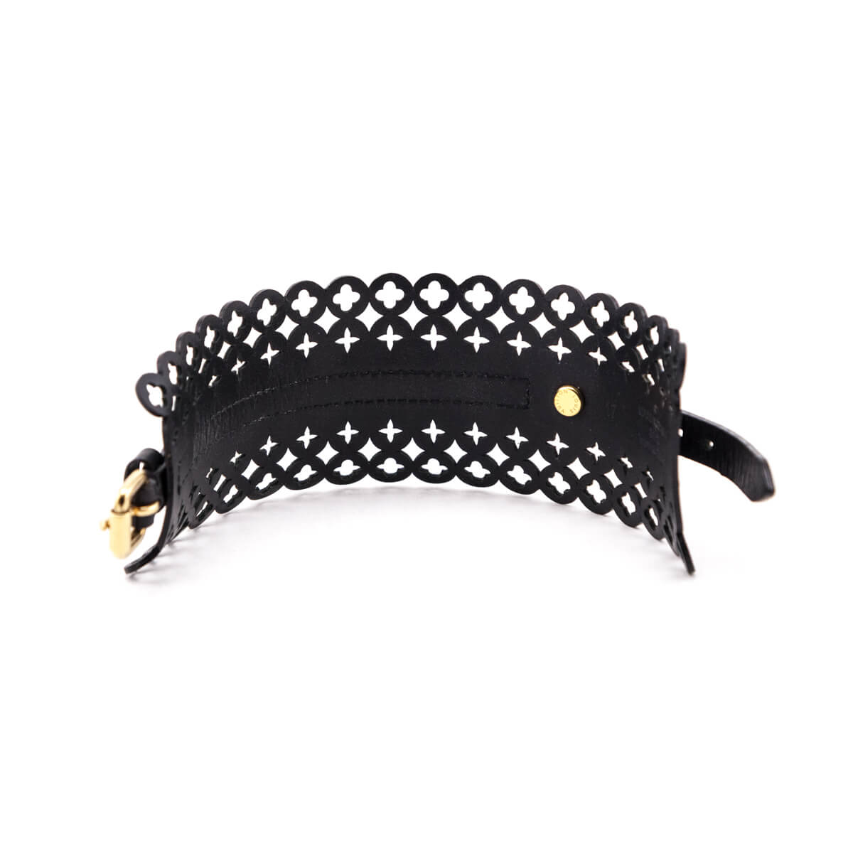 Louis Vuitton Black Leather Flower It Cuff Bracelet