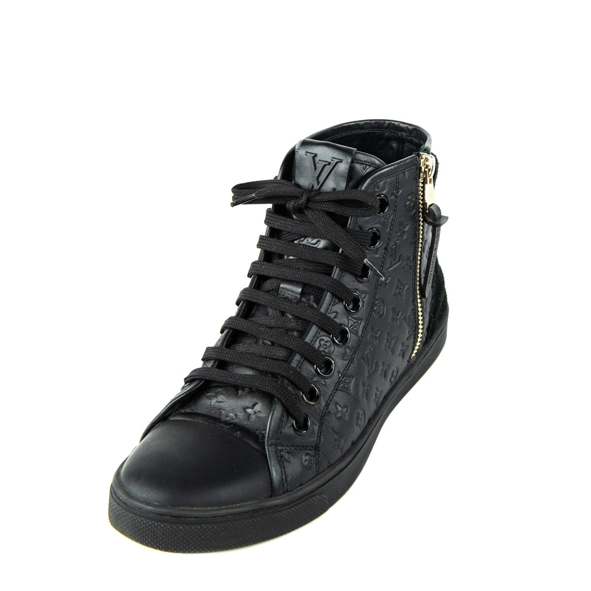 Louis Vuitton Black Leather Punchy Monogram High Top Sneakers Size 6 | EU 36 - Love that Bag etc - Preowned Authentic Designer Handbags & Preloved Fashions