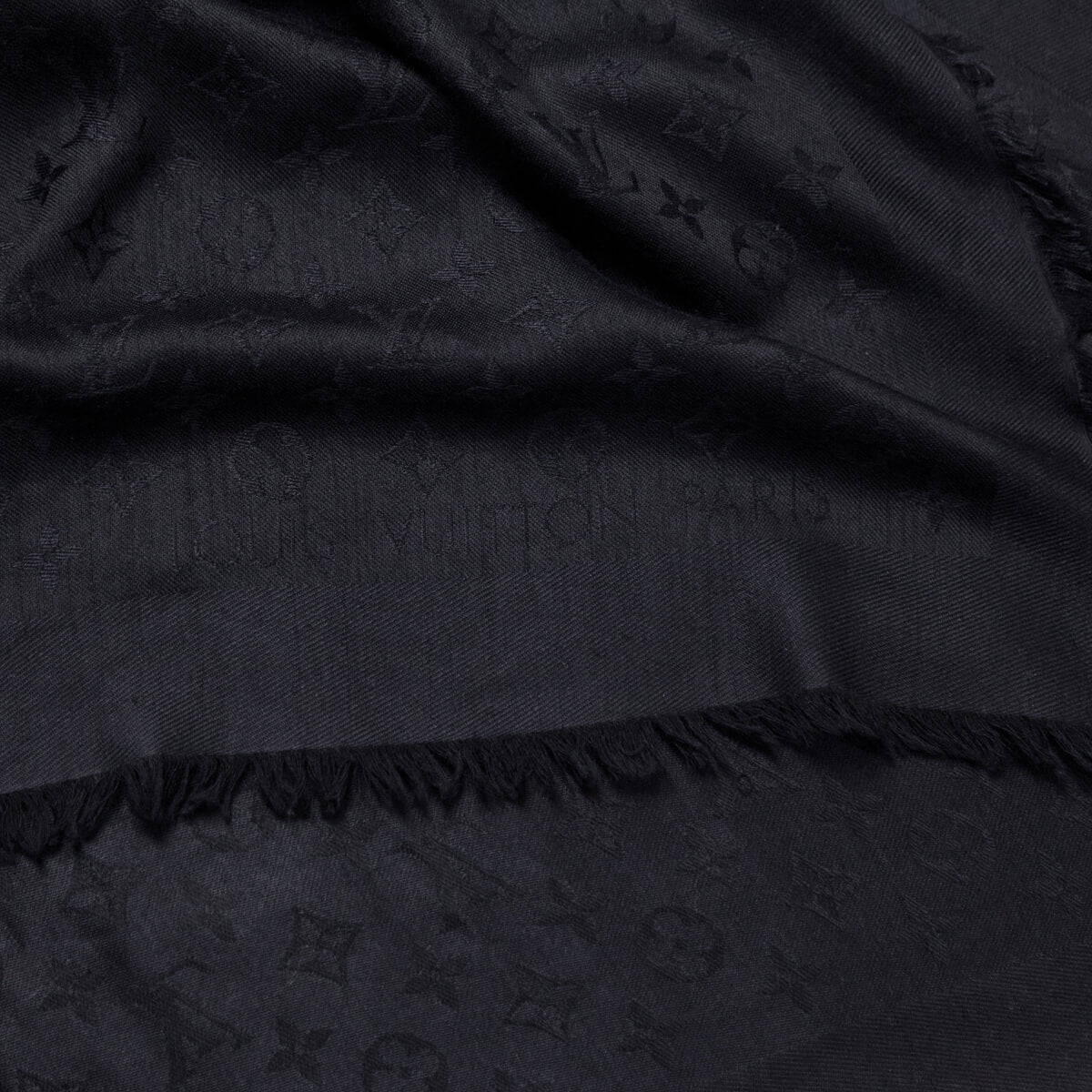 LOUIS VUITTON Silk Wool Monogram Neo Natte Shawl Black 1293369