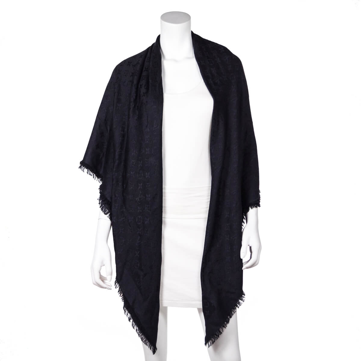 Scialle Louis Vuitton Shine nero Black Silk Polyester Wool Viscose  ref.234425 - Joli Closet