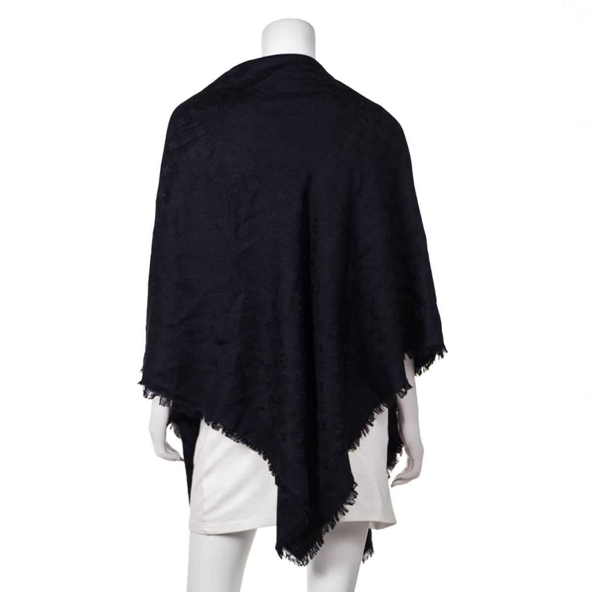 Louis Vuitton Scarf Stole Black Silk Wool Monogram 140×140cm Used Japan  Fedex