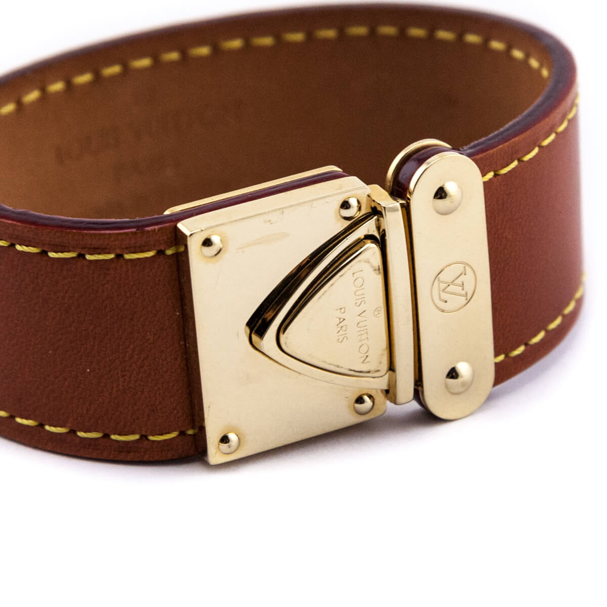 Louis Vuitton Brown Monogram Save It Cuff Bracelet Leather Cloth ref.291046  - Joli Closet