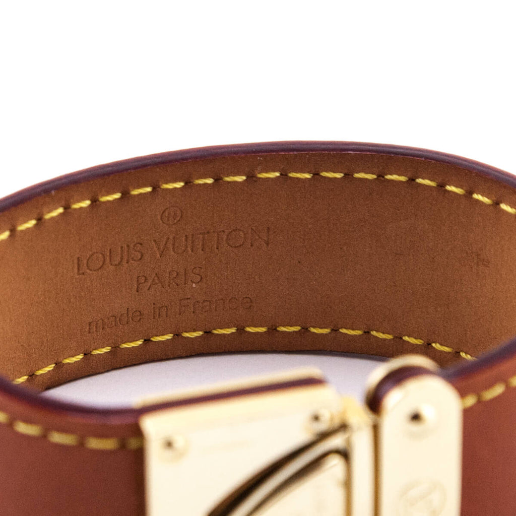Louis Vuitton Brown Monogram Save It Cuff Bracelet Leather Cloth ref.291046  - Joli Closet