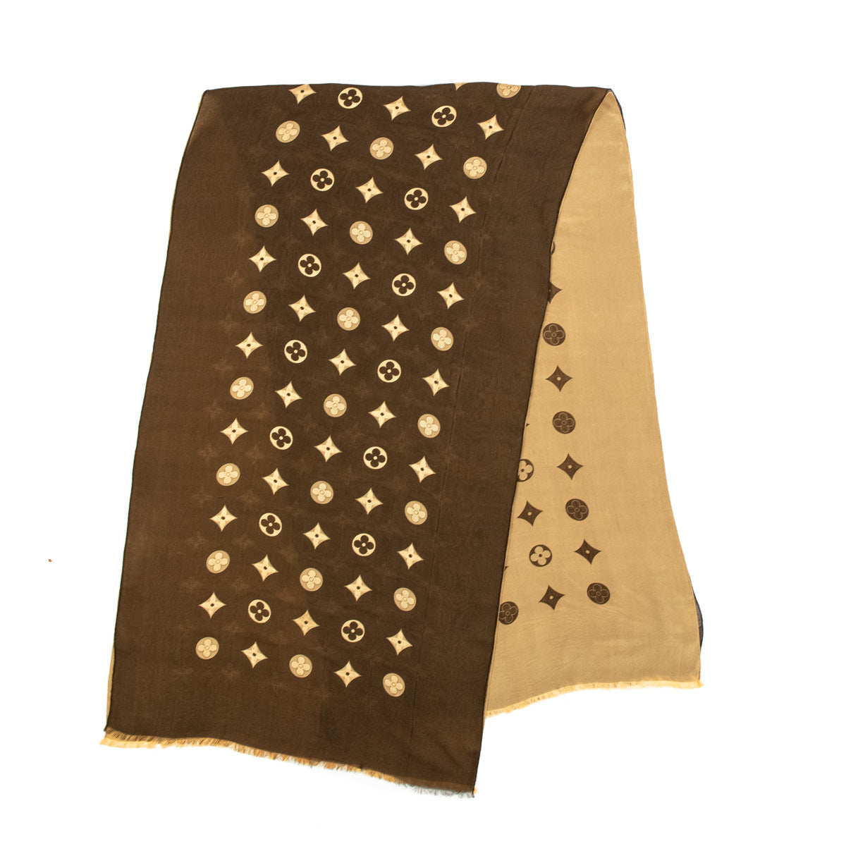 Louis Vuitton Monogram Tuch Silk Scarf Brown Golden Wool ref