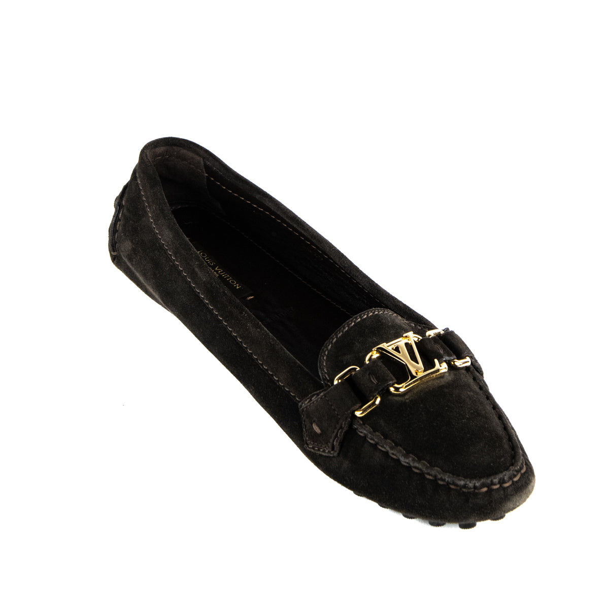 Shop Louis Vuitton Monogram Moccasin Leather Logo Loafers & Slip