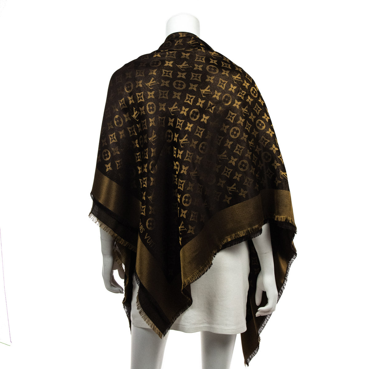 Châle monogram shine silk scarf Louis Vuitton Gold in Silk - 36021873