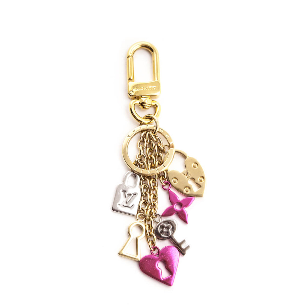LOUIS VUITTON Heart Key Motif Bag Charm Phone Strap Pink Gold Tone