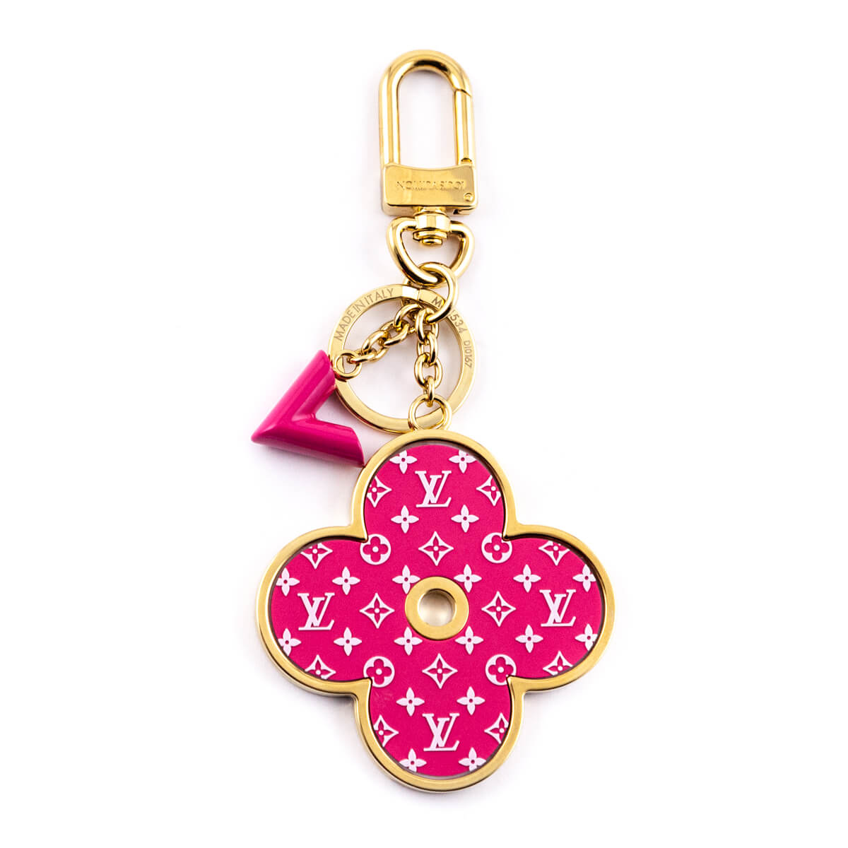 Louis Vuitton Key Ring Flower V GM Gray Pink Gold Plastic Bag Charm Ladies  M67385 e39903