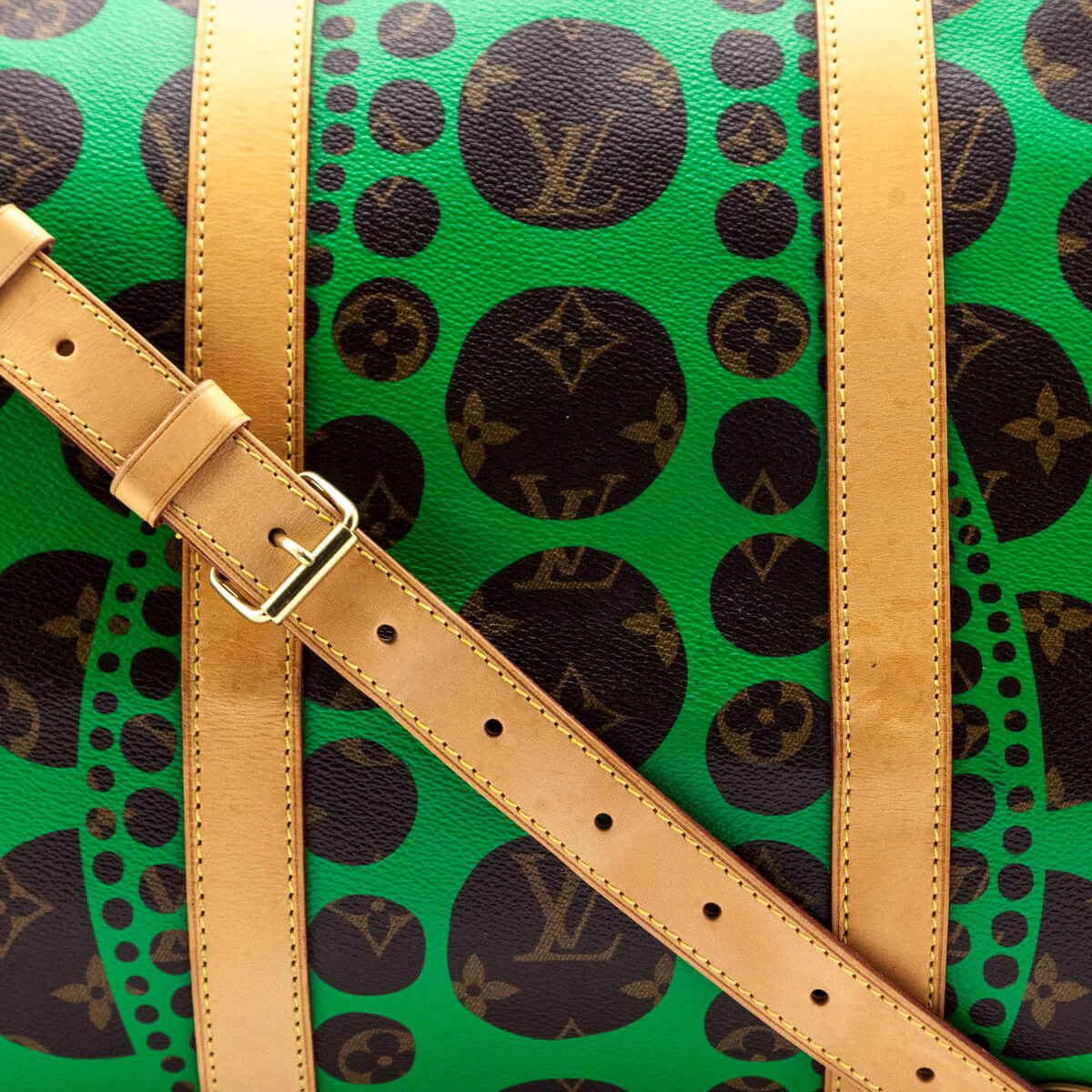 Louis Vuitton Monogram Green Kusama Pumpkin Dots Keepall Bandouliere 5