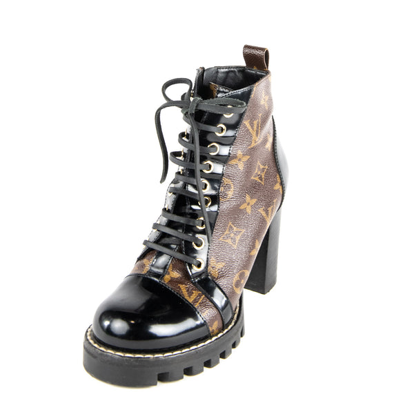 LOUIS VUITTON Patent Calfskin Monogram Star Trail Ankle Boots 37.5