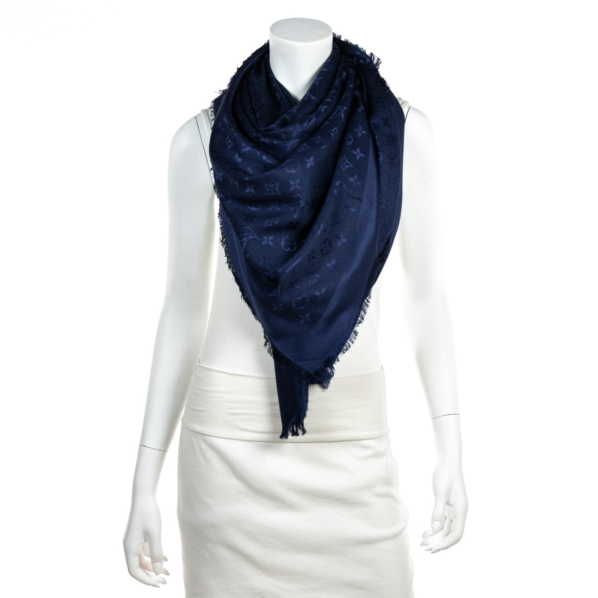Louis Vuitton Silk Wool Monogram Shawl Night Blue 604344