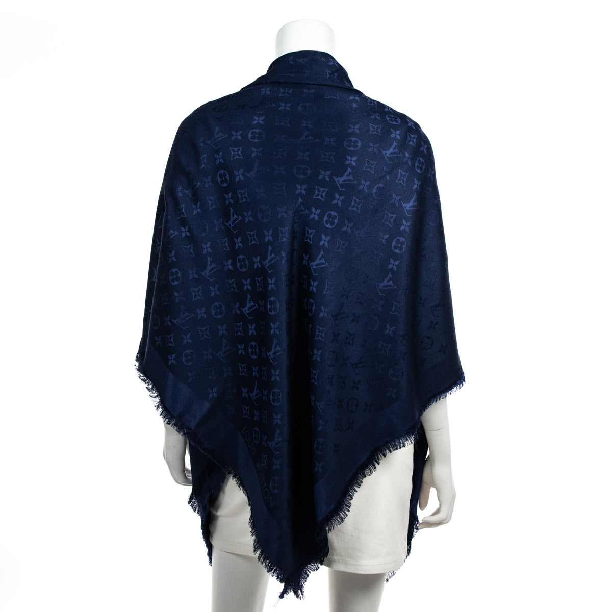 LOUIS VUITTON Silk Wool Monogram Shawl Night Blue 1261786