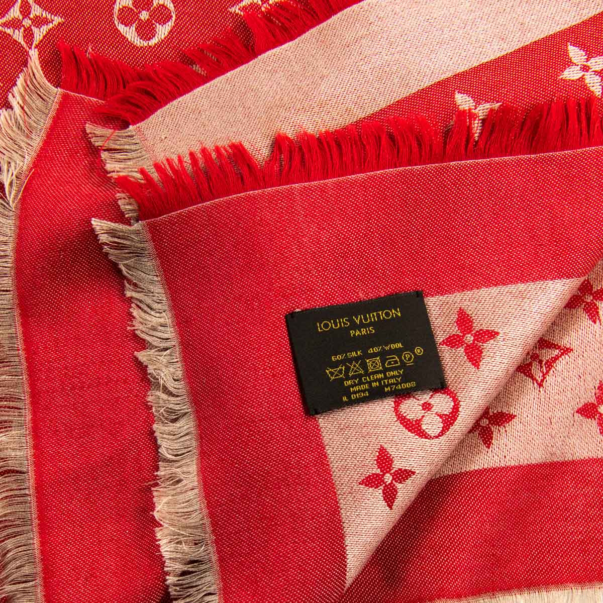 Louis Vuitton Red & Beige Silk Monogram Shawl