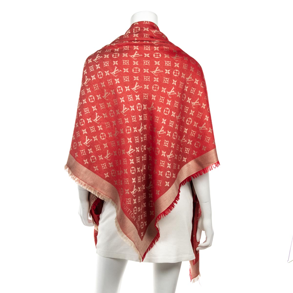 Louis Vuitton Burgundy Monogram Silk and Wool Shawl Scarf For Sale at  1stDibs