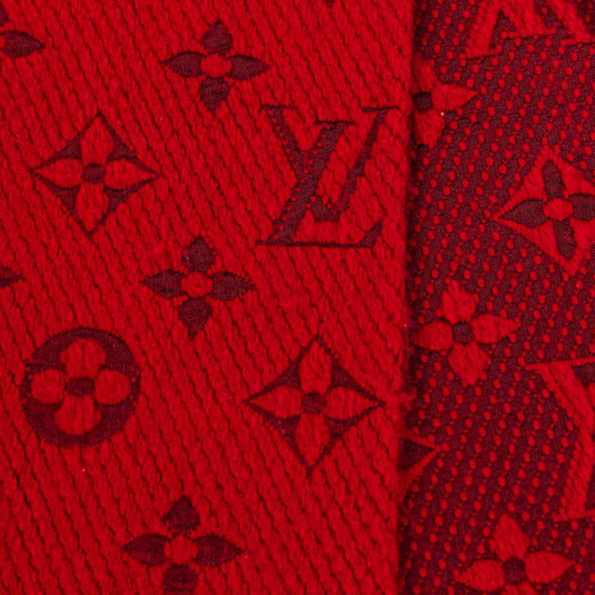 LOUIS VUITTON Wool Silk Logomania Scarf Rubis 52798