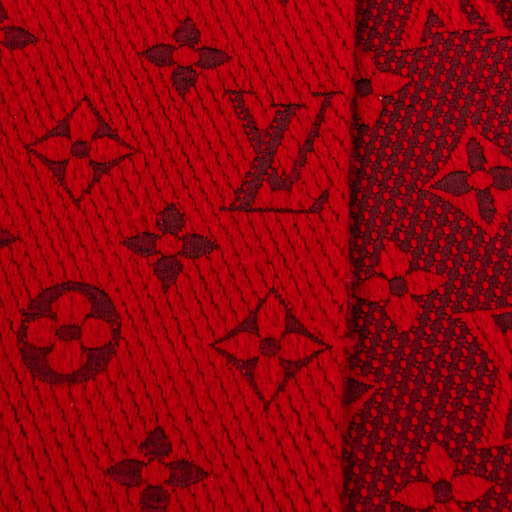 LOUIS VUITTON LOGOMANIA SCARF lined M78706 Red Fuschia Wool ref