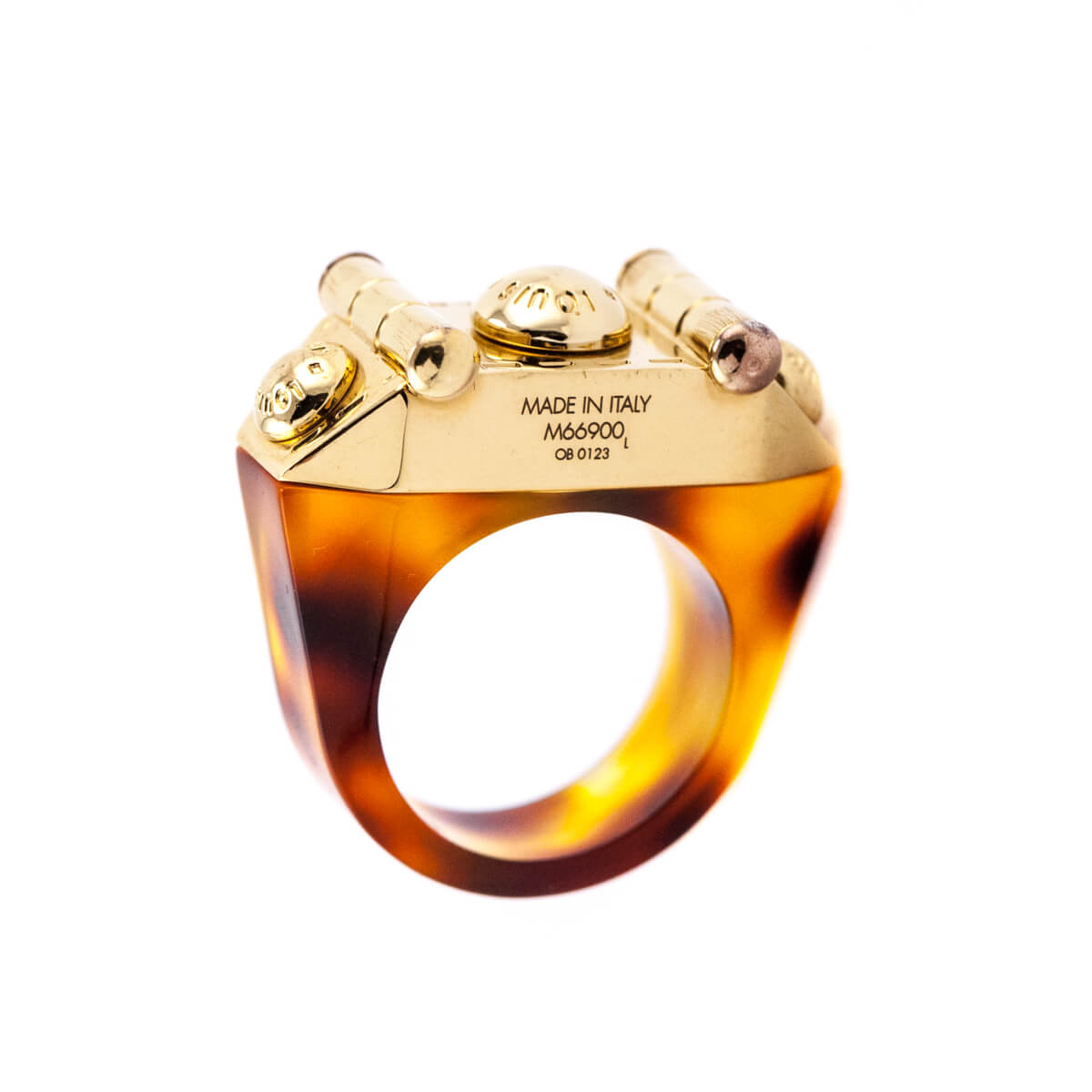 Louis Vuitton Tortoise Resin & Gold Rectangular Vintage Lock Me Ring Size L - Love that Bag etc - Preowned Authentic Designer Handbags & Preloved Fashions
