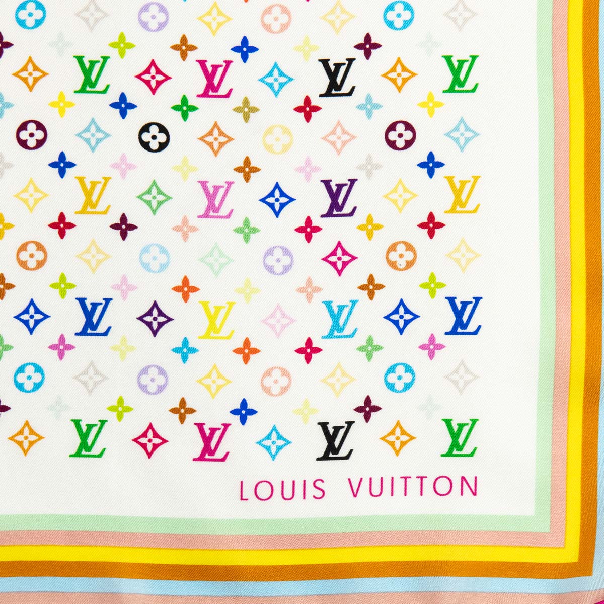 Louis Vuitton Louis Vuitton White Multicolor Pure Silk Scarf