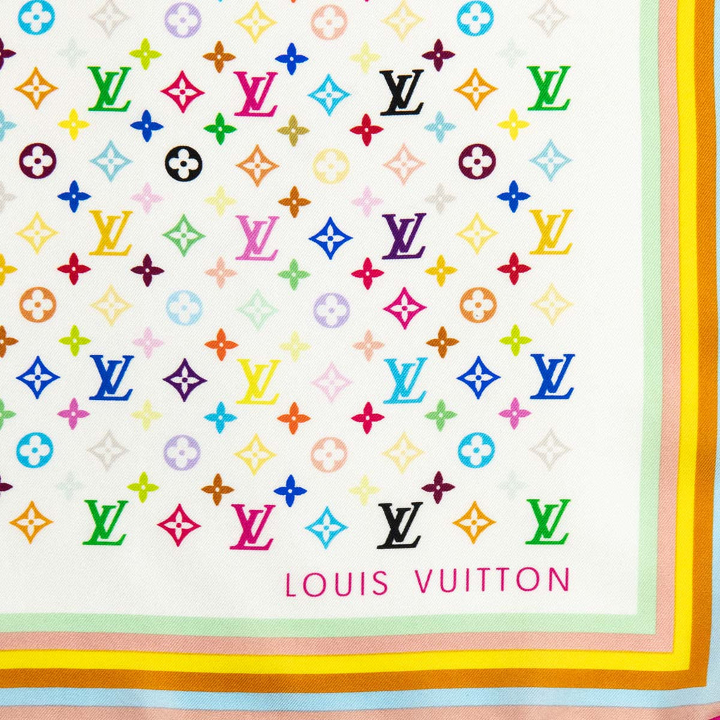 LOUIS VUITTON Silk Monogram Multicolor Scarf White 26225