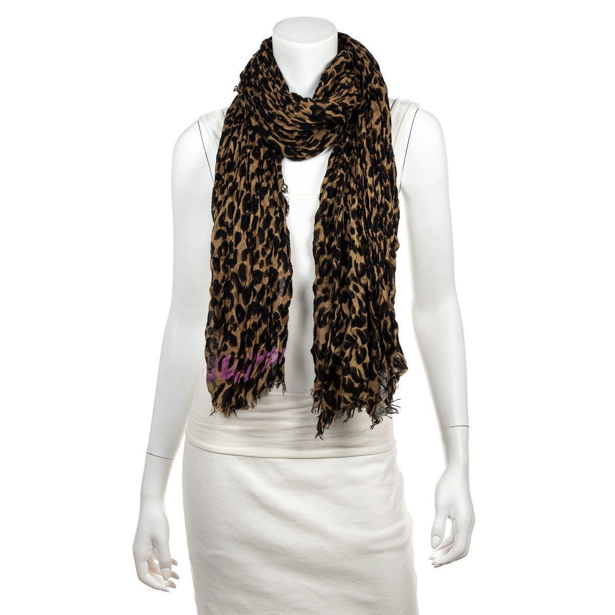 Louis Vuitton Leopard Print Scarf Scrunched Silk and Cashmere
