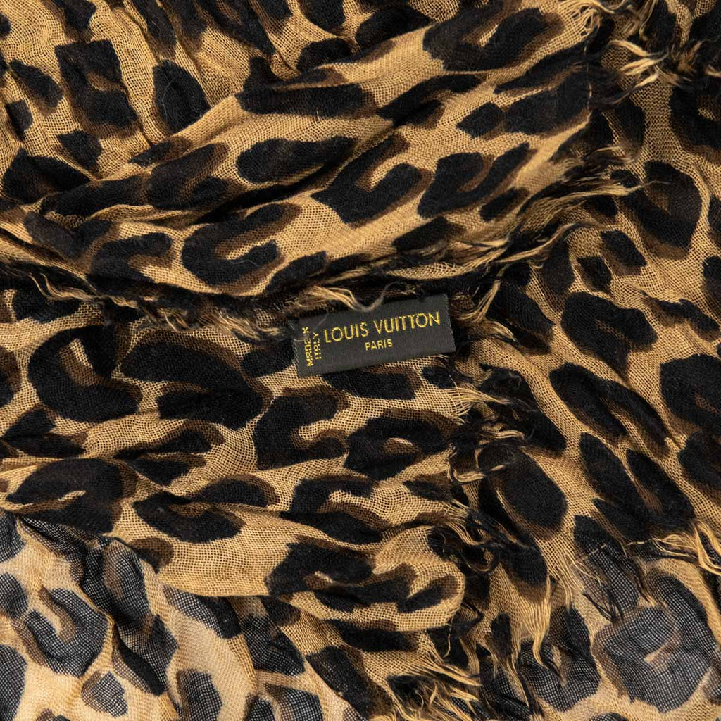 LOUIS VUITTON Cashmere Silk Leopard Stole Brown 174761