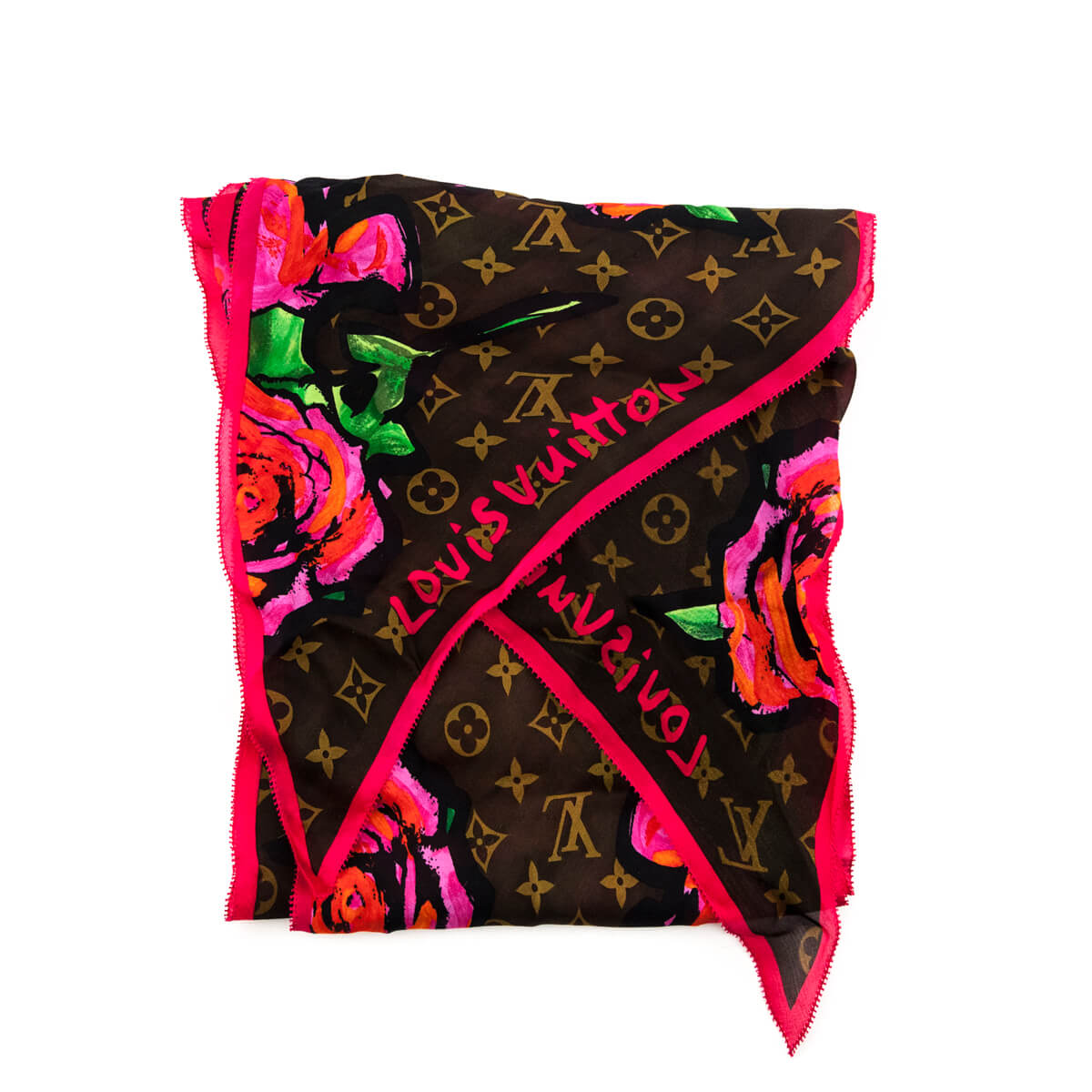 Louis Vuitton Limited Edition Fuchsia Stephen Sprouse Monogram Roses Silk  Scarf - Yoogi's Closet