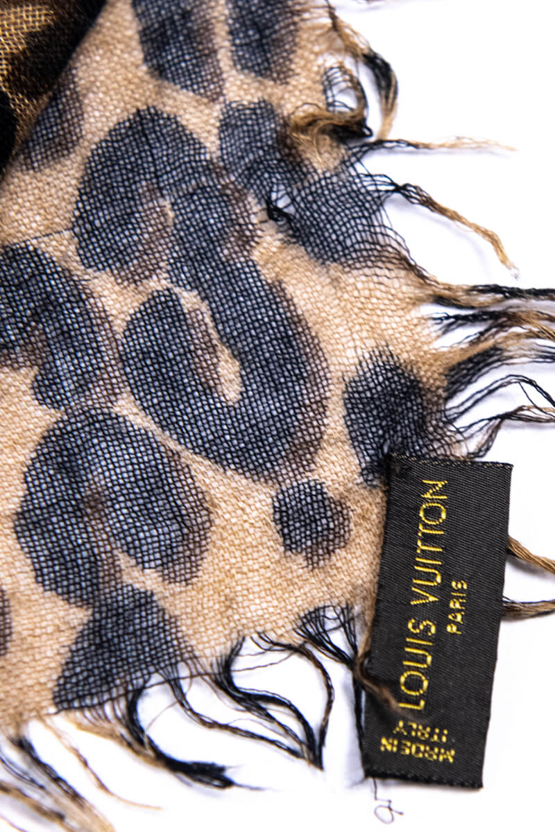 LOUIS VUITTON Cashmere Silk Leopard Etole Stole Marron 1182667