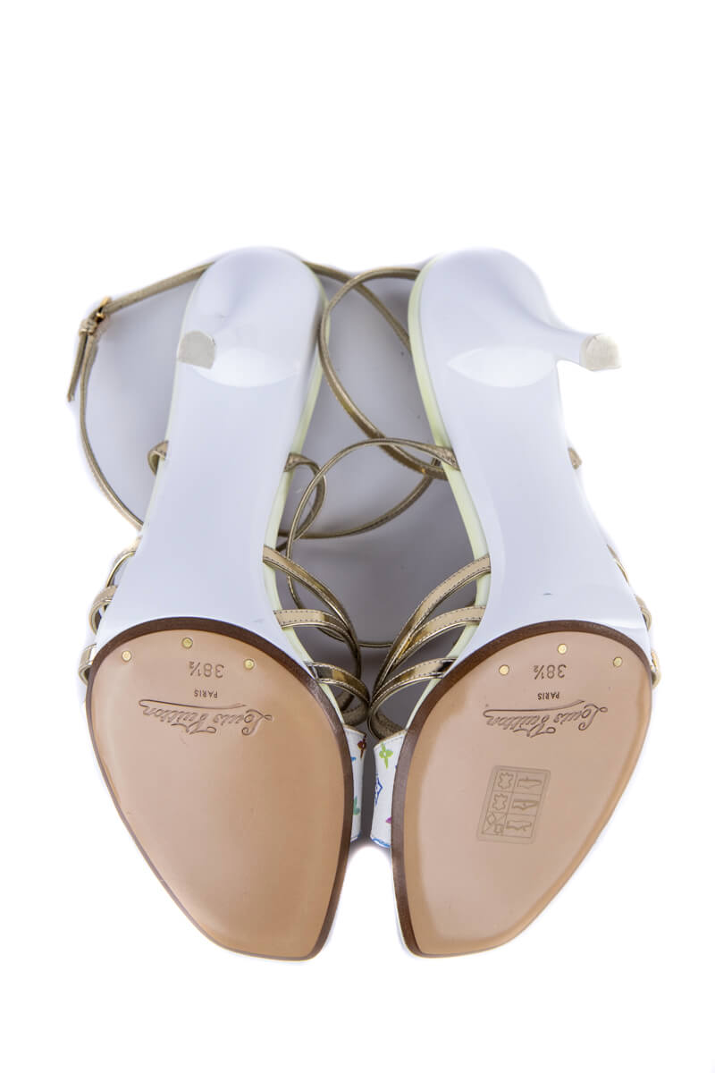 Louis Vuitton Monogram Womens Heeled Sandals, White, 38.5