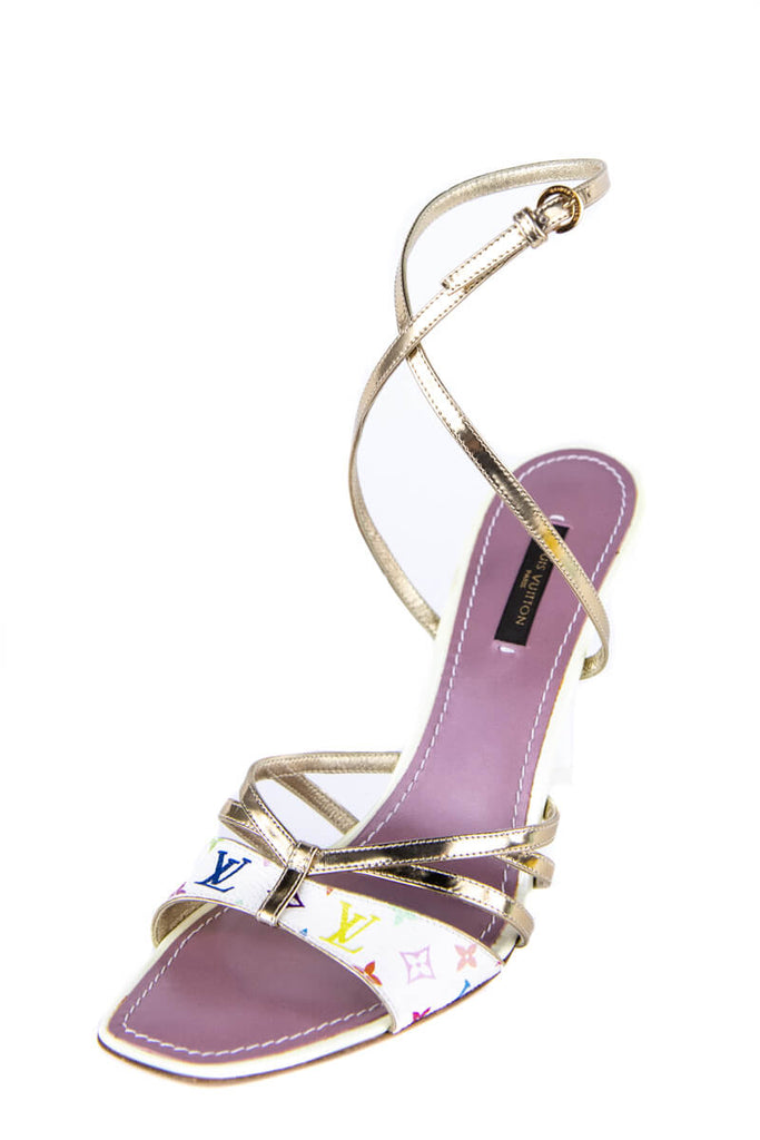 Louis Vuitton White Monogram Multicolor Ankle Strap Heels