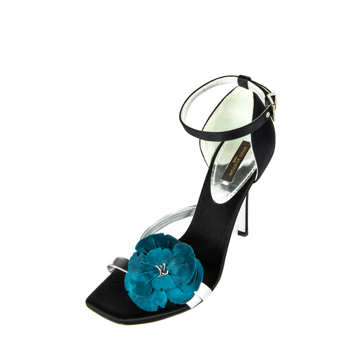 Louis Vuitton Black Satin & Blue Floral Embellished Sandals Size 6 | EU 36 - Love that Bag etc - Preowned Authentic Designer Handbags & Preloved Fashions
