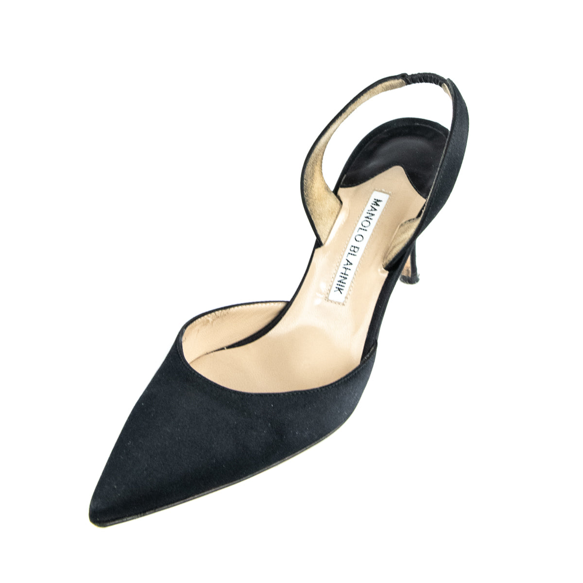 Manolo Blahnik Black Satin Carolyne Slingback Pumps Size US 8 | EU 38