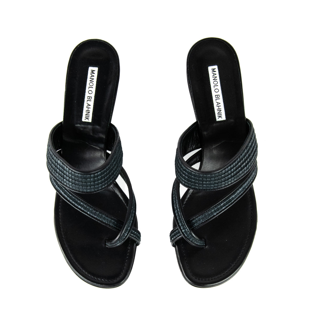 Manolo Blahnik Black Raffia Susa Thong Wedge Sandals US 10 | EU 40 - Love that Bag etc - Preowned Authentic Designer Handbags & Preloved Fashions