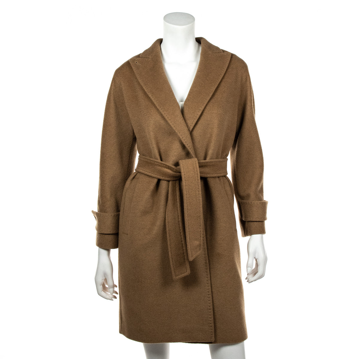 Max Mara Tan Camel Hair Belted Coat Size XXS | IT 36 - Love that Bag etc - Preowned Authentic Designer Handbags & Preloved Fashions