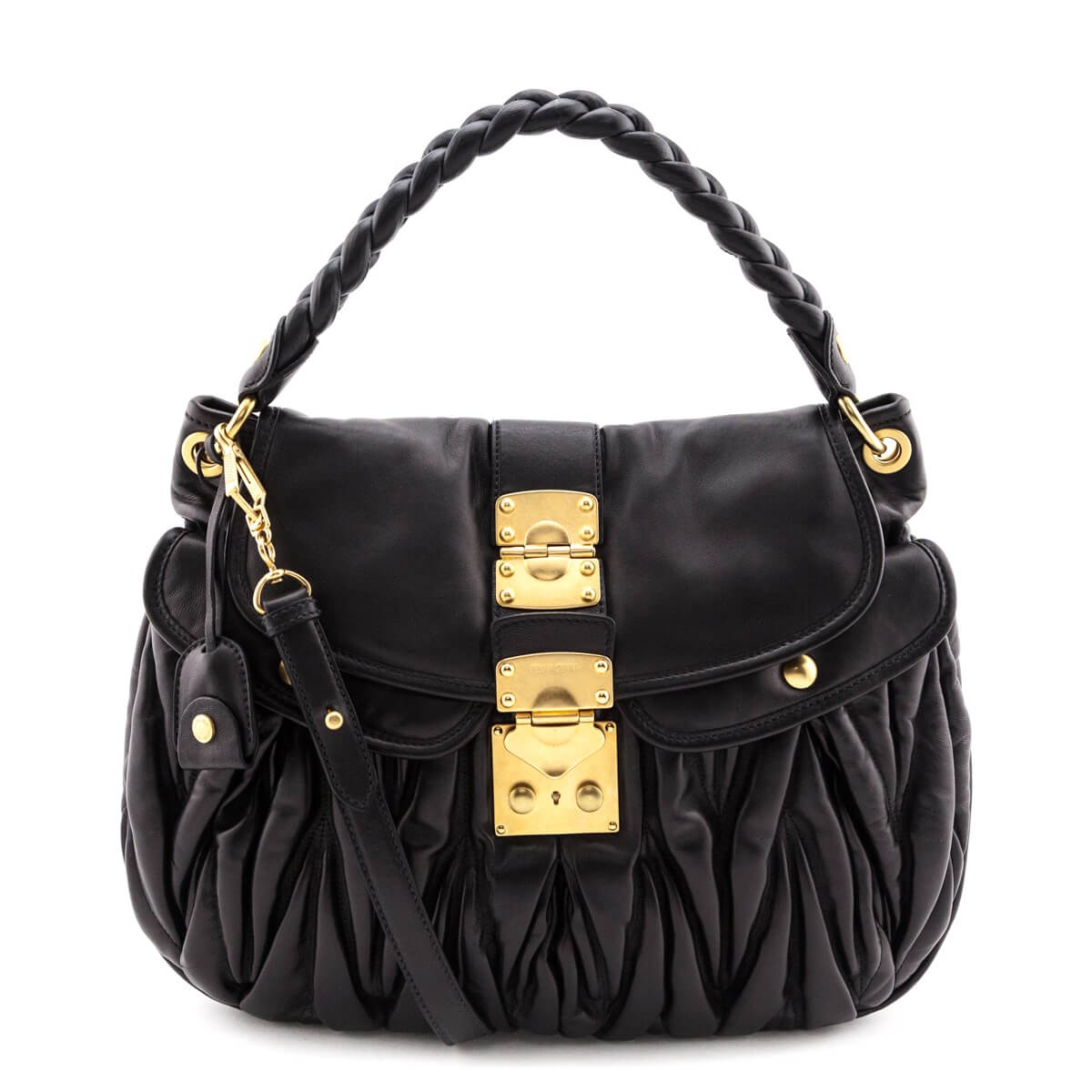 Black Miu Coffer Matelassé Nappa Leather Handbag