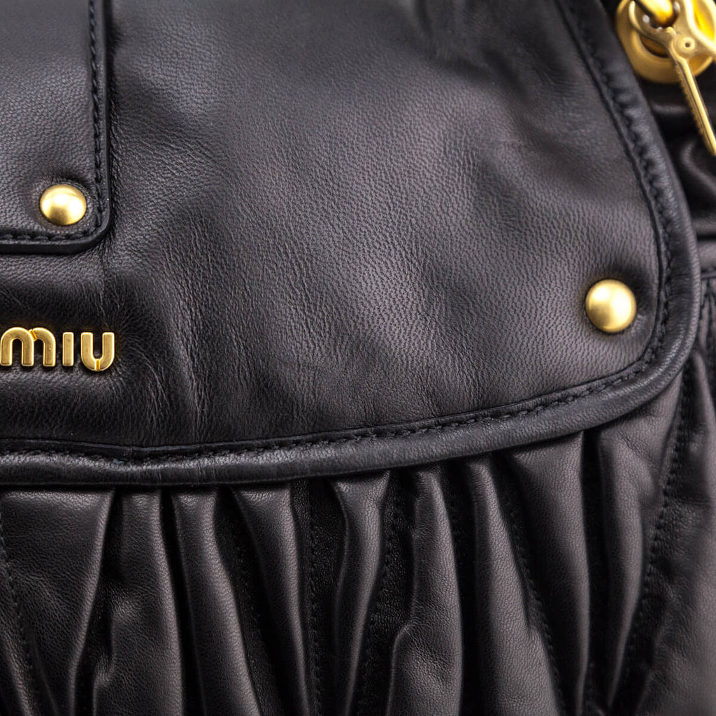 Black Miu Coffer Matelassé Nappa Leather Handbag